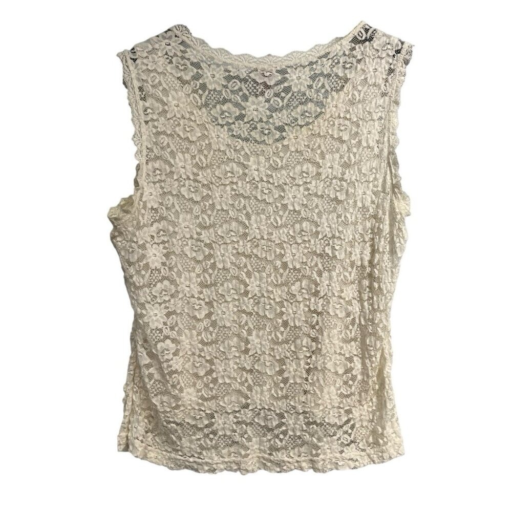 Vintage Y2K Babydoll Top White Sheer Lace Size XL Coquette Cottagecore Romantic - Picture 2 of 10